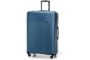 WITTCHEN Cube line walizka z tworzywa ABS z geometrycznym tłoczeniem, kółka skrętne, uchwyt teleskopowy, zamek szyfrowy, granatowy, L, Duża walizka