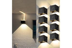 YICALE 8 Piezas Aplique Pared Exterior/Interior,12W 3000K Luz Cálido Lampara Exterior Pared Impermeable IP65 Ángulo Ajustable Apliques Exterior Negro para Dormitorio,Balcón,Jardín,Patio,Porche