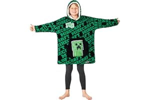 Minecraft Plaid Poncho à Capuche Oversize Garçon et Ado, Sweat Polaire Creeper, Couverture Douillette, Idée Cadeau Gamer