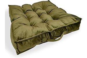 Meishida Cojín Suelo Grande, Cojín para Sillón de Jardín en Tela Terciopelo Suave, Asiento Suelo Relleno de Fibra Hueca Ideal para Exterior e Interior - 60 x 60 x 10cm (Verde Oliva)