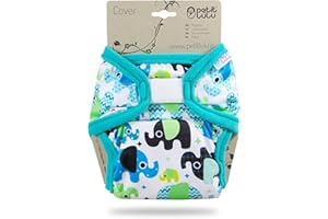 Cover Petit Lulu | Taglia XL | Hook & Loop | Pannolini lavabili | | Pannolino di stoffa | Prodotto in Europa (Baby Elephant (blue))
