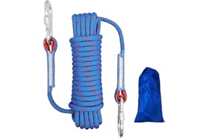 HAIY Climbing Rope Diameter 10mm Outdoor Static Cord, High Strength Safety Rope with 2 Carabiner, for Escape, Fire Rescue, Dock Anchoring, Skateboard fixing etc. Blue Length 10m