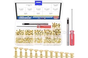 Glarks 110 Sets 6 Sizes Chicago Screws & Leather Rivets Kit, M5-12mm (Gold) for DIY Leather Craft & Bookbinding