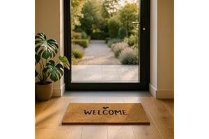 ‎ASTRA Astra Fussmatte aussen rutschfest - Schmutzfangmatte wetterfest - Outdoor Türmatte für Eingangsbereich - Schmutzabweisende Fußmatte Welcome 45x75 cm Natur