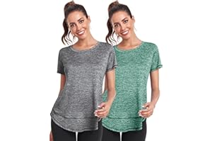 Deaviya Women's Sports T-Shirt Gym Tops, Short Sleeve Workout Casual Running Tops, Ladies Gym Yoga Sports Top, Crew Neck Fitness T-Shirts for Women, Loose Side Split Tee