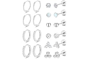 Adramata Zestaw 10 par złotych kolczyków damskich, ze stali chirurgicznej, Huggie Hoop, kolczyki kreole, srebrne, hipoalergiczne kolczyki do uszu, tragus, helix, złoty, srebrny, zestaw 20 g