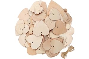 Belle Vous Coeur en Bois avec 10 m de Ficelle Naturelle (Lot de 100) - Coeur Bois Mariage Brut de 5 Tailles Différentes avec Trous - Decoration Mariage Champetre, Fêtes, Anniversaires, Artisanat