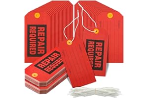Hillban 300 Pcs Repair Required Tags, 2.4 x 4.7 inch Red Tags with Wire for Equipment with Cotton String, Mechanic Maintenance Paper Label Bulk with 8 Inch Lines