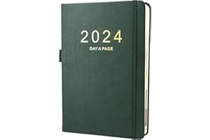 EARNING POWER Agenda académique 2024 A5 1 jour par page, agenda journalier 2024 de janvier 2024 à décembre 2024, planificateur journalier productivité A5 avec onglets mensuels, boucle pour stylo (vert)