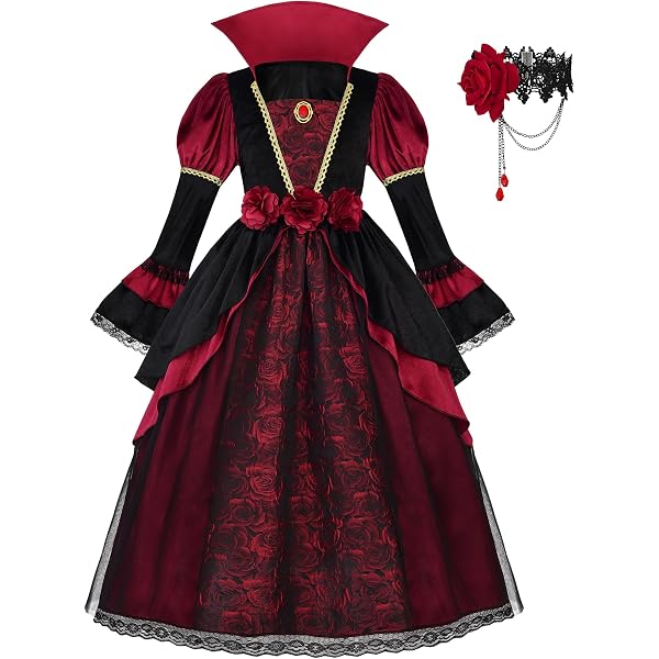 Déguisement de vampire élégant rouge et noir fille