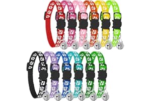 BOW CALICO PetGens - Collar para Gatos antirestrangulamiento Ajustable Reflectante con Campana y Hebilla de Seguridad, 12 Piezas