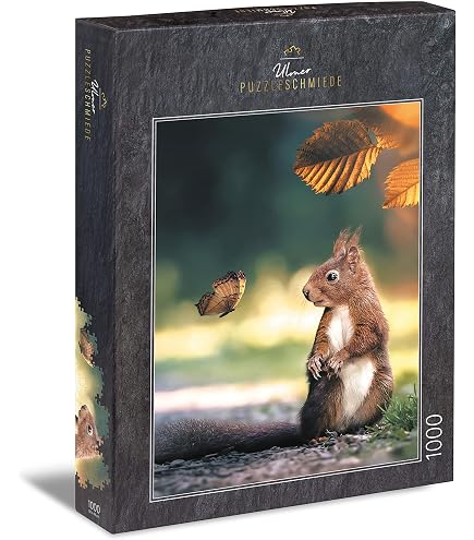 Ulmer Puzzleschmiede - « Renard et Écureuil » – Puzzle 1000 Pièces – Animaux Étonnants dans la Forêt d'Hiver – Qualité Fabriquée en Allemagne
