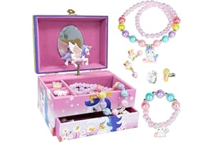 ADEL DREAM Caja de música de unicornio para niñas caja de joyas para hija y mujer amiga regalo de cumpleaños diseño de unicornio de dos capas color rosa