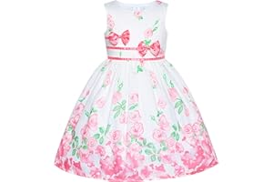 Sunny Fashion Vestito Bambina Viola Rosa Fiore Doppio Cravatta a Farfalla Festa Bambini Sole 4-12 Anni
