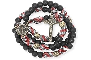 Nazareth Store Bronzo antico San Benedetto Rosario Paracord Nero opaco Perline robuste Rosario Collana con filo forte con croce INRI