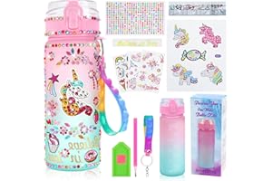 PBMLGO Decorate Your Own Water Bottle Kits for Girls Age 4-13, DIY Sport Bottle Kits Unicorn Gem Girls Diamond Painting Crafts, Kids Water Bottle Decoration Craft Kits for Kids Birthday Christmas