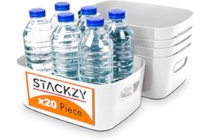 Under Sink Storage Boxes – Strong Storage Baskets with Handles – Home, Kitchen and Bathroom Organiser – Rectangular Multi Use Storage Boxes –– Stackable Pantry Basket – White, 20pcs – by Stackzy