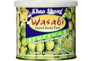 ‎KHAO SHONG Khao Shong Geröstete grüne Erbsen mit Wasabi, knackige Erbsen im scharfen Teigmantel, fettärmere Alternative zu Nüssen, mittlere Schärfe, 12 x 140 g Dose