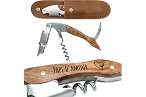 ERNESTINE - Tire-bouchon Papi sommelier en acier inoxydable gravé, professionnel, fête des pères et Noël - ouvre-capsule, couteau - Cadeau personnalisé pour homme- Ouvre-bouteille idée cadeau papi