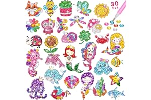 MEIEST 5D DIY Diamond Painting Stickers Kits for Kids, Mermaid Gem Mosaic Stickers Paint by Numbers Set for Children, Boys and Girls,Creative Handmade Art and Craft Gift