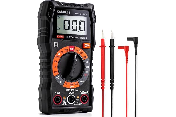 KAIWEETS Multimètre Numérique, Multimètre Digital, Voltmètre Multifonctions 2000 Comptes, Testeur Électrique, Ohmmètre, Mesure La Tension CA/CC, Courant CC, Résistance, Continuité, Diode