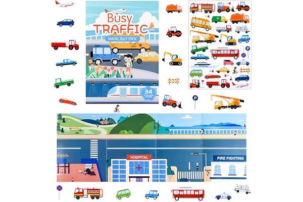 ASTARON Livre d'autocollants de véhicule pour les tout-petits, autocollants de véhicule imperméables réutilisables, jouets de voyage pour activités d'avion pour enfants