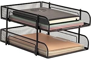 Mind Reader Network Collection, 2-Tier Paper Tray, Letter Size, Stackable, File and Document Holder, Desktop Organizer, Metal Mesh, Black