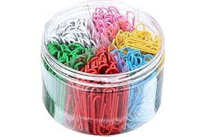 LACUSMALL 300 Stück farbige Büroklammern, beschichtetes Metall, Büroklammern mit Box, für Büro, Schule, Schreibwaren, Dokumente, große Büroklammern