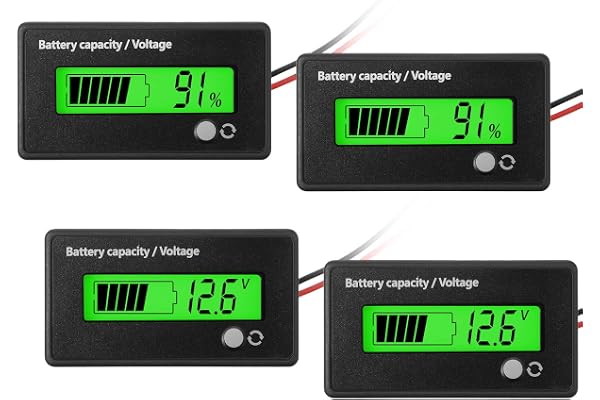 2 Pcs DC 12V 24V 36V 48V 72V Compteur Batterie avec Alarme, Indicateur de Tension Capacité Batterie Moniteurs Jauge Batterie Plomb-Acide et Indicateur Batterie Lithium-Ion (Vert)