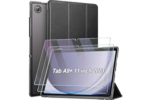 ZtotopCases Funda para Samsung Galaxy Tab A9+/ A9 Plus 11 Pulgadas 2023 SM-X210/ X216/ X218 con 2 Piezas Protector Pantalla, Carcasa con Auto-Sueño/Estela, para Samsung Galaxy Tablet A9 Plus, Negro