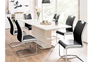 ‎MÖBELANDO möbelando Esstisch >Manta< in weiß mit Chrom-Applikationen - Synchronauszug und innenliegende Erweiterungsplatte - 160-200x75x90 cm (B/H/T) Auszugstisch Esszimmertisch Ausziehtisch Küchentisch Tisch