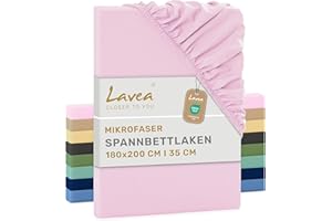 ‎LAVEA Lavea® Spannbettlaken Mikrofaser – Oeko-Tex Zertifiziert, kühlend & atmungsaktiv, schnelltrocknend, weich, pflegeleicht, Rosa, 180x200 cm