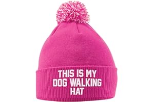 Purple Print House This is My Dog Walking Hat Bobble Hat, Birthday Accessories New Puppy Gifts Warm Winter Knitted Beanie Hat with Faux Fur Pom Pom for Womens Kids Girls Boys and Men