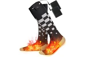 Beheizbare Socken Beheizte Socken für Damen Herren MUSCCCM 5000MAH Elektrische Batterie Socken Fußwärmer Elektrisch mit 4 Dateien Einstellbarer Temperatur mit USB für Skifahren, Outdoor, Wandern