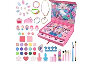 Crelloci Mermaid Kids Makeup Sets for Girls, Real Washable Make up Starter Kit, Non-Toxic Cosmetic Beauty Set Gift for Kids, Princess Pretend Play Games Toy, Mermaid Gifts for Girls Age 4-10