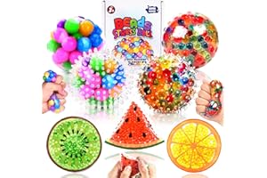 LESONG Dna Ball Fidget Toy - Stress Squishy Balls Pack for Kids, 7pcs Water Beads Bags Spiky Squeeze Ball Fidgets Set, Soft Colorful Sensory Toy for Special Needs, Stress Relief for Adults