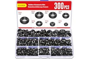YOOPIN 300PCS Rubber Grommets Kits, 7 Assorted Sizes Rubber Grommets for Holes, Black Electrical Cable Holes, Conductor Gasket Ring Grommet, Electrical Wire Gasket for Protecting Wires, Plug