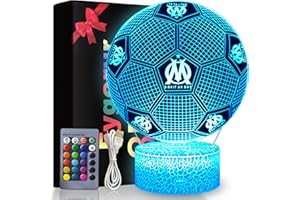 Eygerur Marseille Football Veilleuse 3D LED Enfants, Surprise Cadeau Foot Garcon 3 4 5 6-12 Ans, 16 Couleurs USB Smart Remote Control Football Lampe, Decoration Chambre Cadeaux Parfaits pour Les Fans