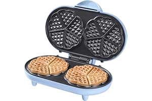 Bestron Gofrera en forma de corazón, Gofrera doble en diseño retro, para dos gofres, con revestimiento antiadherente, Colección Sweet Dreams, 1200 vatios, color: azul