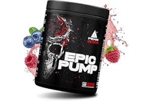 ‎PEAK PEAK Epic Pump - 500g Geschmack Fresh Berry I 20 Portionen I Concentrated Pre Workout Booster ohne Koffein mit L-Citrullin Malat, L-Arginin AKG (AAKG) / Nitrat, Taurin I vegan