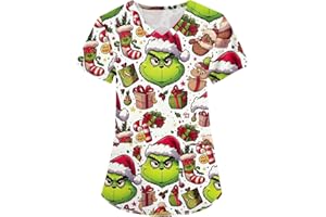 XYYYHTL Christmas Scrub Tops Utility Shirt Work Tops Workwear Care Work Shirt Short Sleeve Spa Nail Salons Beauty Tunic Uniform Classic Fit Uniform Cat Grooming Workwear Mock Wrap Healthcare Tunic