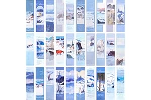 AVECMOI Marcapáginas de Papel, 30 Piezas Marcapáginas Paisaje de Invierno, Bonitos Marcapáginas, Regalo de Lectura para Mujeres, Hombres, Ratones de Biblioteca - Azul