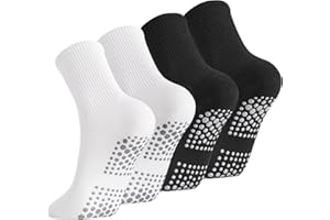 Zuimei 4 Pairs Kids Grip Socks Football Socks Kids, Anti-Slip Football Grip Sock Breathable White Footballs Sock for Boys Girls Running Training, Size 4.5-6