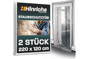 Hinrichs 2x Staubschutztür mit Reißverschluss - 220x120cm - Bautür transparent - Folientür mit Reißverschluss Abdeckfolie Maler - Staubschutz & Schmutzschleuse - reisßfeste Baustellentür