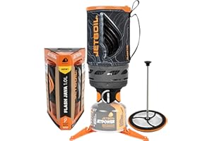Jetboil Flash 1.0L Portable Fast Boil Stove with Silicone French Press and Auto Ignition for Camping and Backpacking, Propane/Isobutane Burner with Cooking Cup, New for 2025