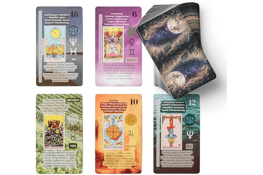Witchy Cauldron Learning Tarot Cards for Beginners with Meanings on Them – 78 Card Rider-Waite Deck with Guidebook – Planets, Chakras & Reverse Meanings Set