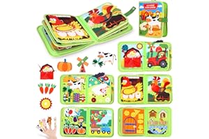 Zaxiva Libro Montessori 1 año, 20 en 1 Busy Board Libro Interactivo, Juguetes Montessori para Niños 1 2 3 años, 10 Páginas Paneles Actividades Sensorial Educativo Granja, Regalos Niños Niña