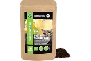 Alpi Nature Vainilla Bourbon Orgánica en Polvo 25g, Vainilla en Polvo de Madagascar, Vainas Molidas Grado A