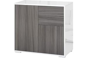HOMCOM Aparador para Cocina con 2 Puertas 2 Cajones Marco de Blanco Brillante Estante Ajustable Apertura a Presión Armario de Almacenamiento para Dormitorio Salón 79x36x74 cm Gris
