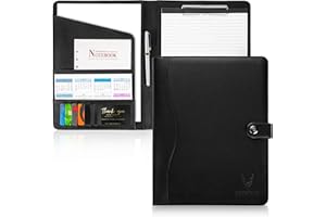 AMKSONS GESCHÄFT AMKSONS Cartellina Portadocumenti A4 In Nero Con Portablocco e Blocco Note a4, materiale In Pelle PU Con Scomparti Per cartella Portadocumenti A4, organizer documenti, Portapenne, Chiusura Magnetica